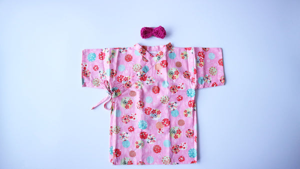 Kimono top nora dots pink (short-sleeve)