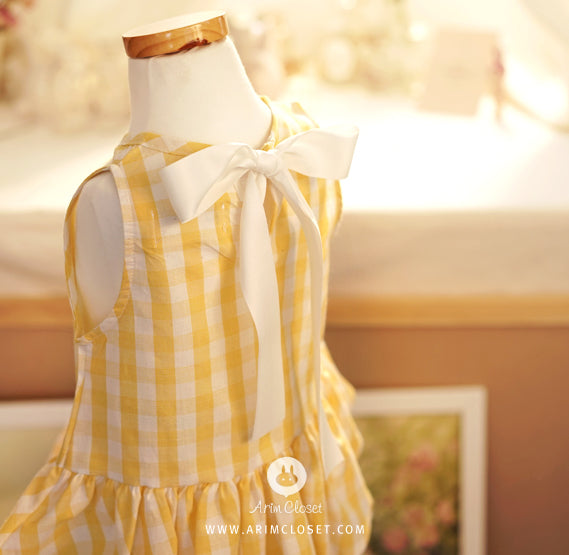 big ribbon yellow checks baby blouse